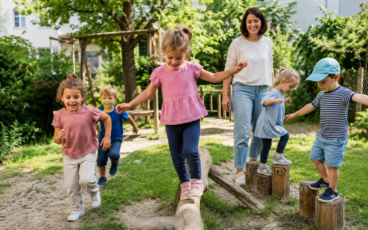 Pädagogisches Team und Kinder im Kita-Alltag